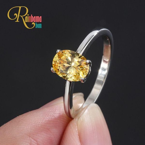 

cluster rings rainbamabom 925 solid sterling silver 6 * 8 mm oval citrine gemstone birthstone wedding engagement ring fine jewelry wholesale, Golden;silver