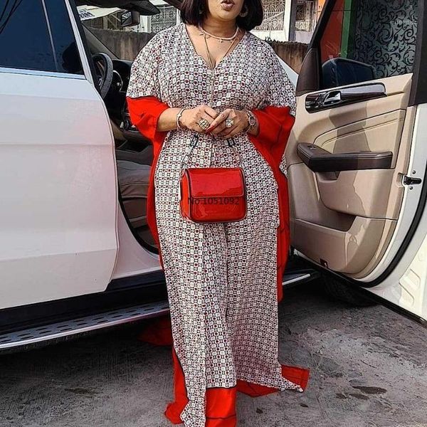 

ethnic clothing chiffon african clothes 2 piece set women batwing sleeve long pant suits fashion splice streetwear dresses outfits, Red