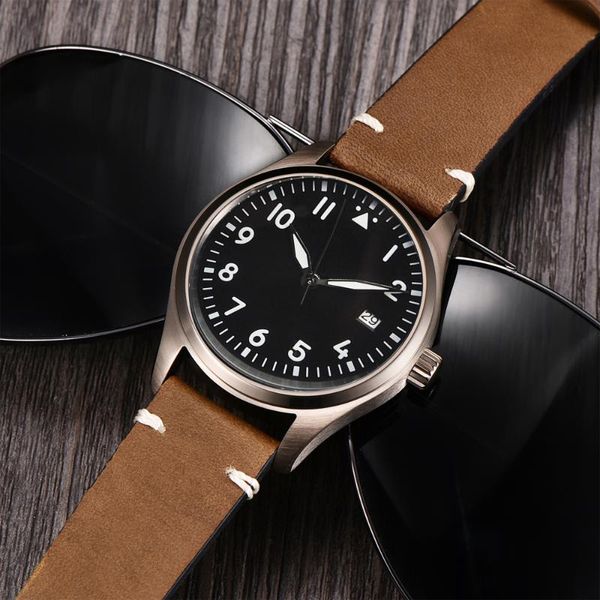 

wristwatches 2022 men's watch seagull automatic movement bronze pvd steel 40mm case leather luminous waterproof mechanical, Slivery;brown