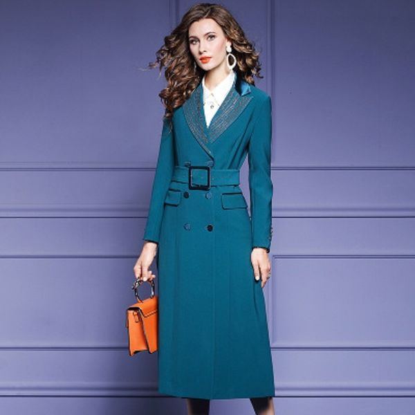 

2021 long length on the women's knee dresses solid winter beading fashion double breasted professional dress with belt kngw, Black;gray