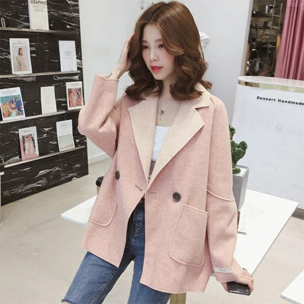 

women's wool & blends 2021 autumn and winter woolen coat women korean mid-length velvet loose casual jacket wn*, Black