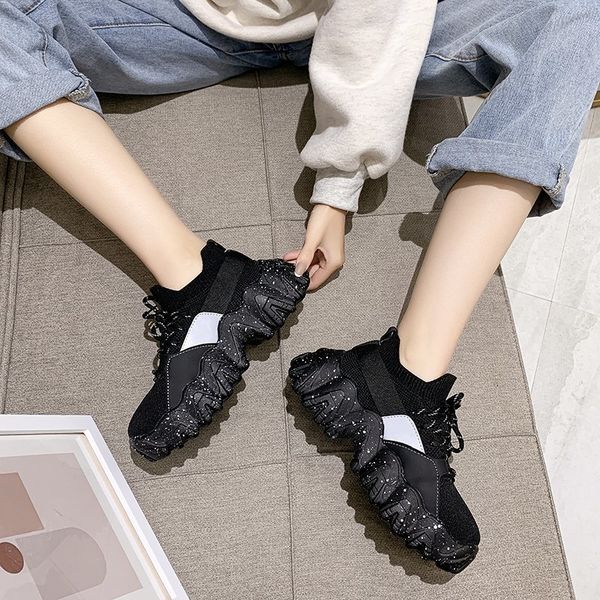 

sock platform sneakers women shoes knit sneakers stretch fabric shoes women vulcanized shoes basket femme black white