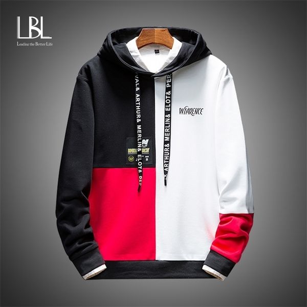 

men's hoodies oversized patchwork print harajuku japanese streetwear hip hop sweatshirts black white hoodie men clothing 201127