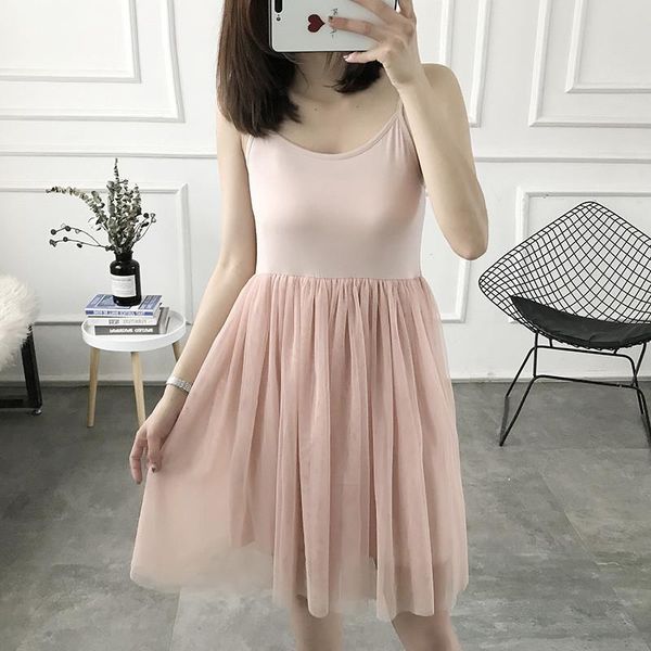 

casual dresses mid-short mesh sling high waist modal loose lace, Black;gray