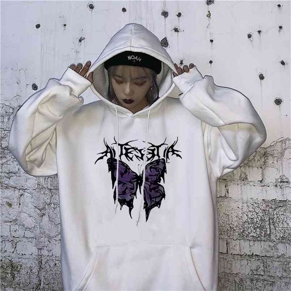 

winter gothic style hoodie ladies sweatshirt harajuku hooded aesthetic spring streetwear 210813, Black