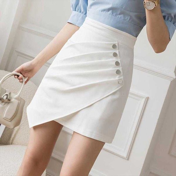 

spring summer korean style fashion women skirts button irregular girls mini high waisted skirt femme, Black