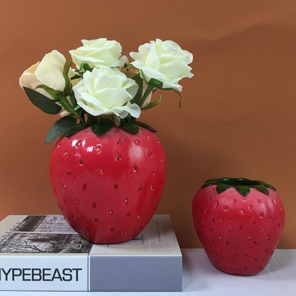 

vases nordic strawberry shape flower vase creative pot art sculpture deskplant for home decoration accessories