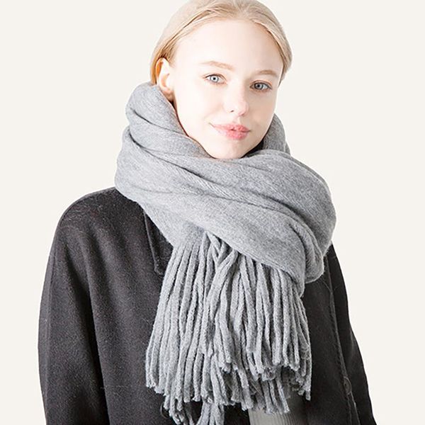 

scarves fashionable women's scarf classic tassel solid color warm wrap long multi-purpose foulard femme casual outdoor bufanda, Blue;gray