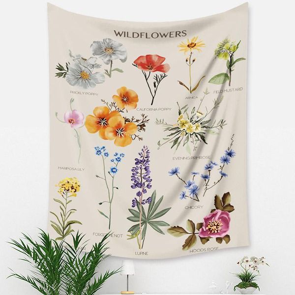 

tapestries 150x130cm wildflower tapestry wall hanging flower reference chart hippie bohemian colorful ins home decor