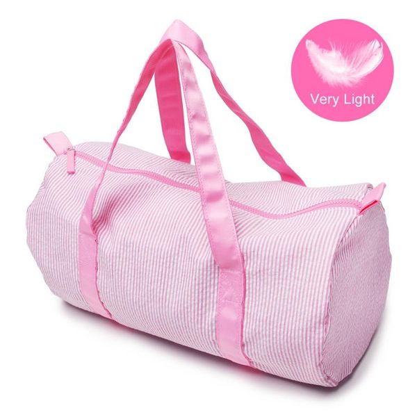 

duffel bags solid color seersucker cotton travel duffle portable large capacity luggage bag women cylinder zipper handbag