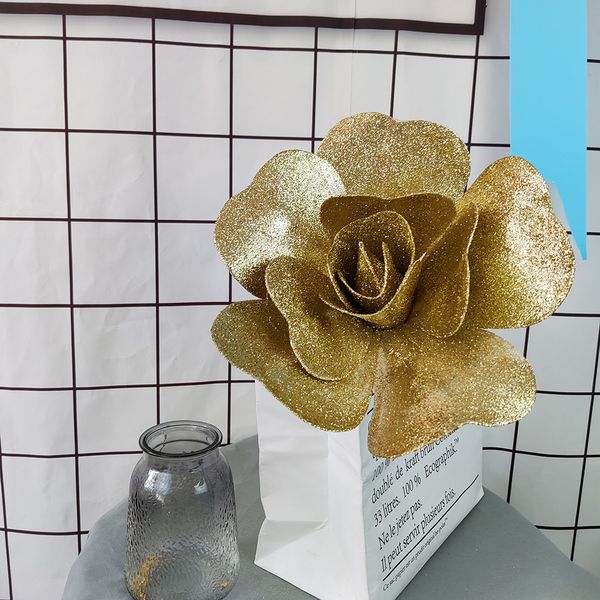 30/40 cm glitter ouro pó PE espuma flor grande rosa flor artificial casamento fase fundo decoração de fundo natal