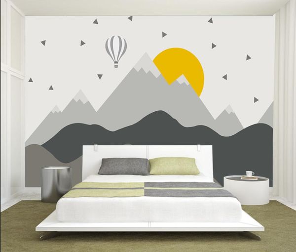 

wallpapers drop custom wallpaper po cartoon mountain sun air balloon children's room background home decoration
