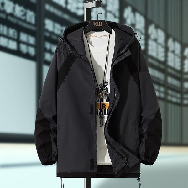 

jacket men's spring autumn 2021 korean version trend casual hooded clothes handsome tooling jacket mens thin coats,1262, Black;brown