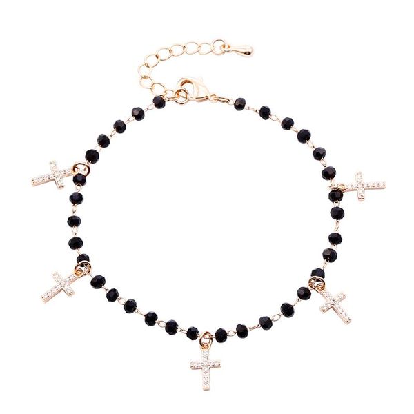 

charm bracelets gold plate cubic zirconia cross adjustable black beads bracelet gift for woman wedding party jewelry 2021, Golden;silver
