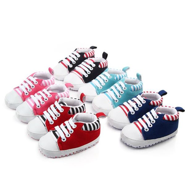 

first walkers baby classic stripe canvas shoes low-non-slip soft-sole for born infant toddler
