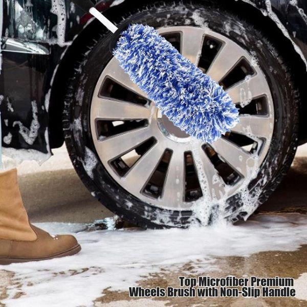 

car sponge microfiber premium wheels brush non-slip handle easy to cleaning rims spokes wheel barrel & brake caliper with