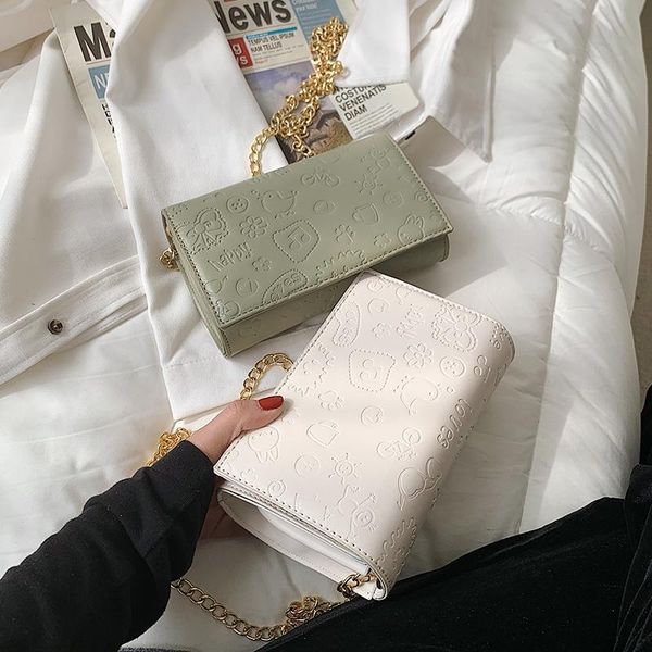 

shoulder bags chain pu leather crossbody for women 2021 small messenger bag special lock design female travel handbags white