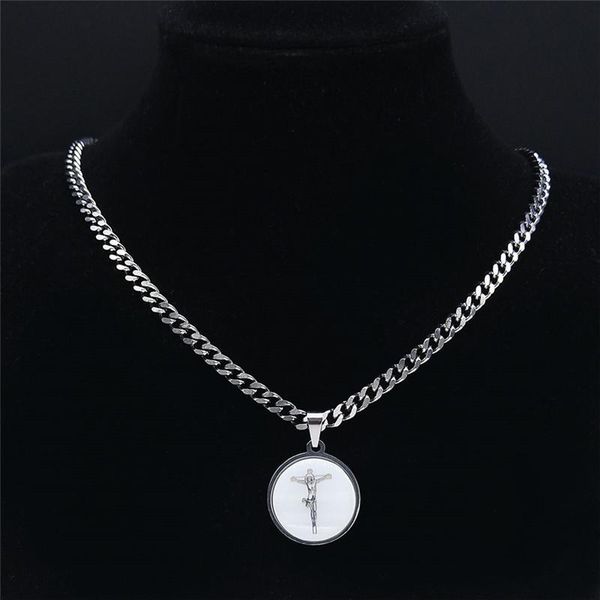 

pendant necklaces stainless steel shell catholic jesus cross women/men silver color small jewelry collier coquillage nxhyb211s05
