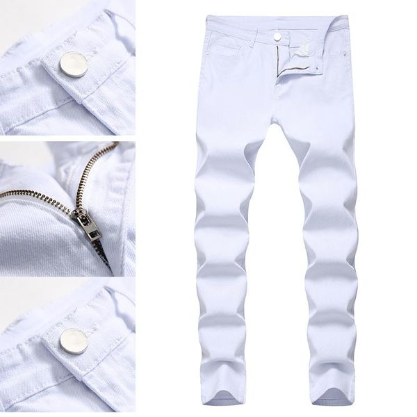 

men's jeans men pants large size white slim fit casual cotton daily, Blue