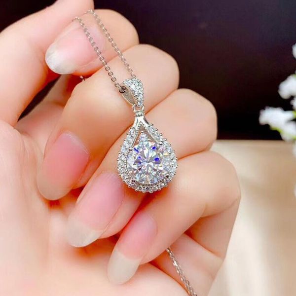 

3ct super shinning luxury jewelry 9mm diamond 925 sterling silver round cut white z gemstones water drop pendant party women clavicle neckla