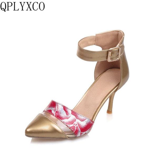 

sandals qplyxco 2021 sale summer style big size 32-45 lady pointed toe high heels wedding dance party shoes 7-2, Black