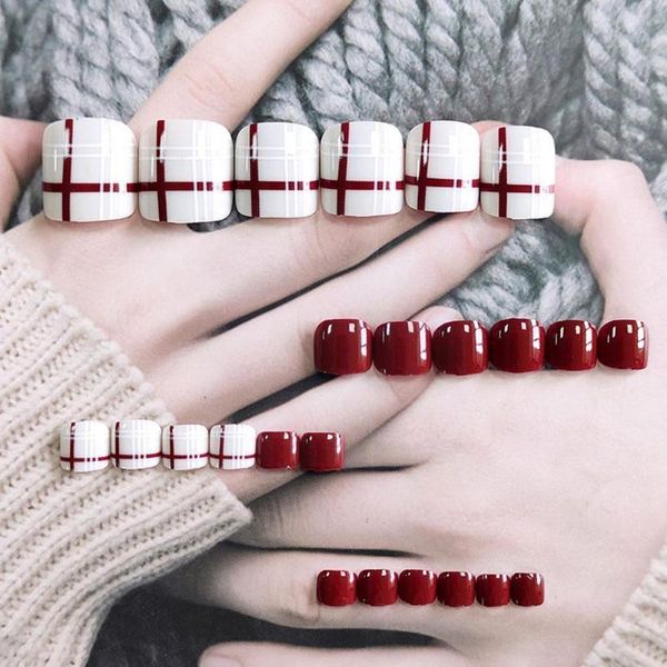 

false nails finished fake wearable removable toe nail patches l1y0, Red;gold