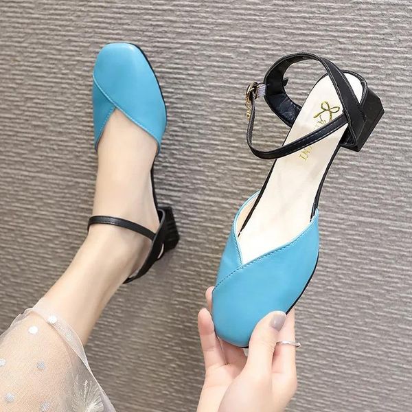 

dress shoes female light weight blue buckle strap square heel pumps women fashion beige pu leather stylish sapatos femininas h7034, Black