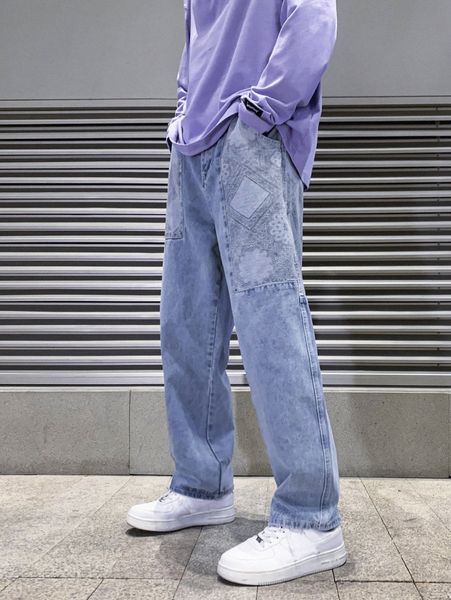 

men paisley and scarf print straight leg jeans w6oi#, Blue