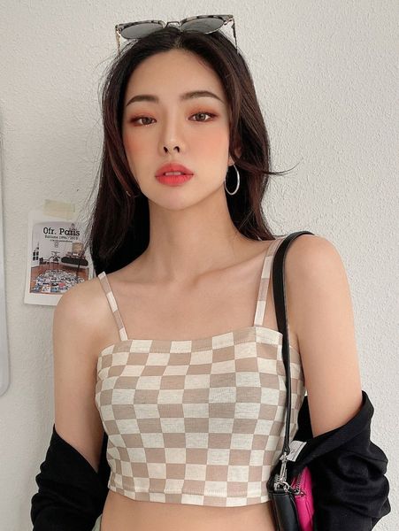 

dazy checkered print crop cami y1l7#, White