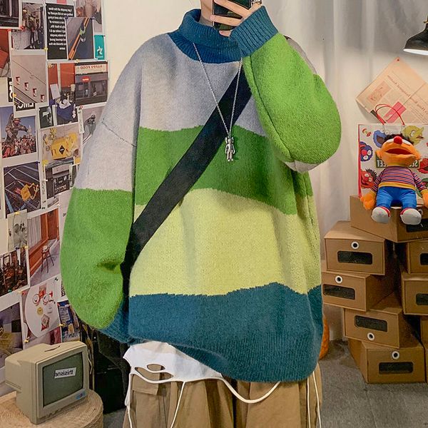 

2021 new winter turtleneck sweater men's warmth fashion hit color retro casual knitted pullover men sweaters mens clothes rp70, White;black