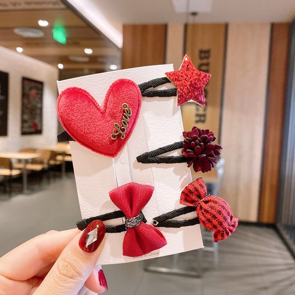 

5pcs hair clip set baby bow hairpins for girls hair accessories girl headwear barrettes flower cartoon elastic headdress, Slivery;white