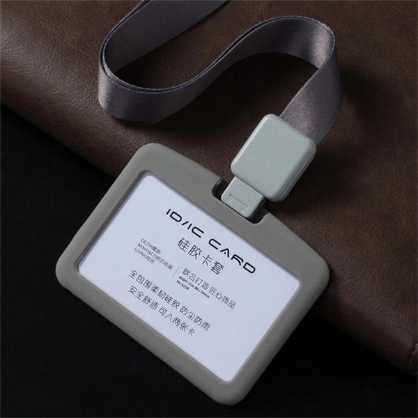 

frames soft rubber tag sleeve id badges card cover with suspension lanyard cord