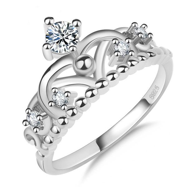 

wedding rings silver color ring european queen crown crystal engagement tail for gift women cz party jewelry, Slivery;golden