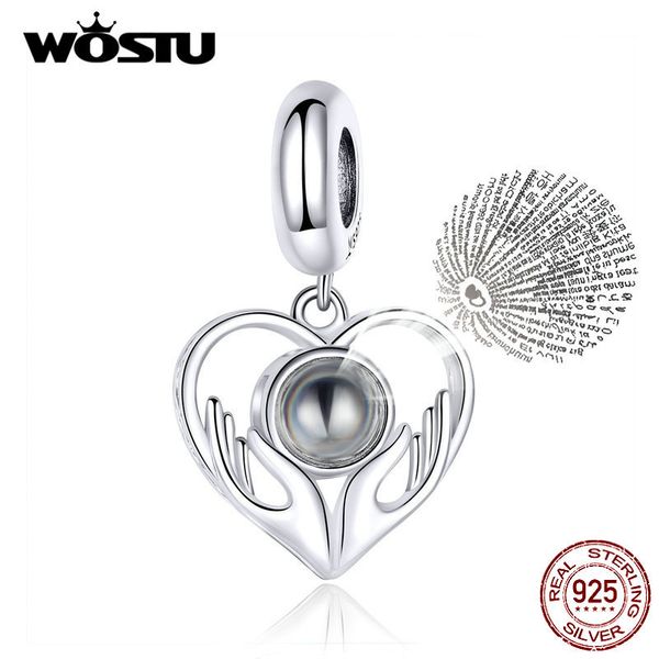 

wostu 2019 new authentic 925 sterling silver love heart language beads charms fit original bracelet diy jewelry making cqc1307 q0531, Black