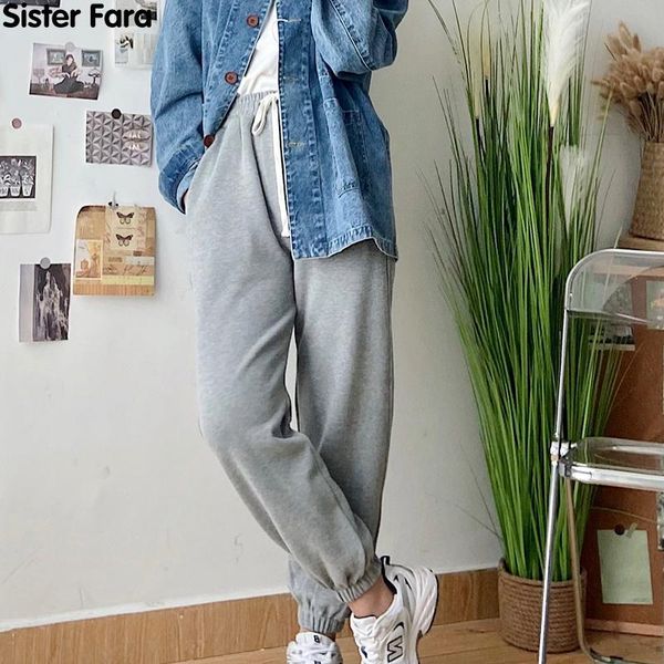 

women's pants & capris sister fara autumn wide leg joggers high waist thick straight drawstring woman winter ankle-length trousers, Black;white