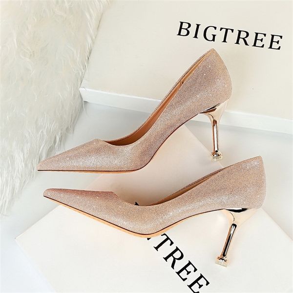 

women's flash shoes, 2021cm high heels, high heels, large, wedding party, 7.5cm, Black