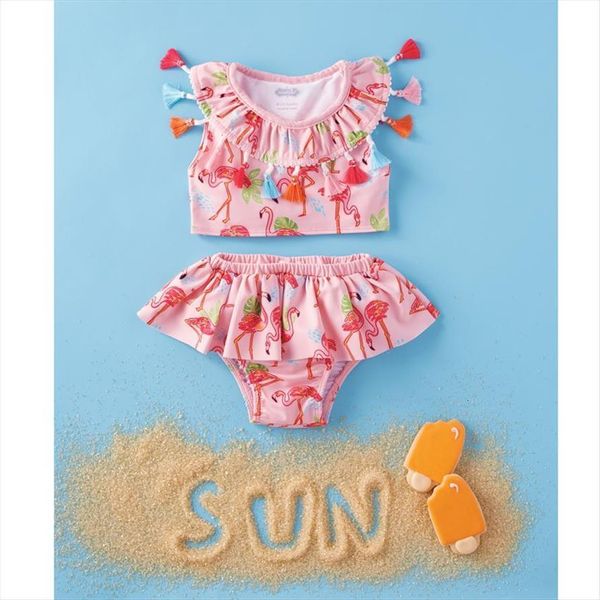 

0 5y toddler kids baby girls bikini sets swimwear cartoon print tassel ruffles sleeve t shirts shorts 2pcs, White