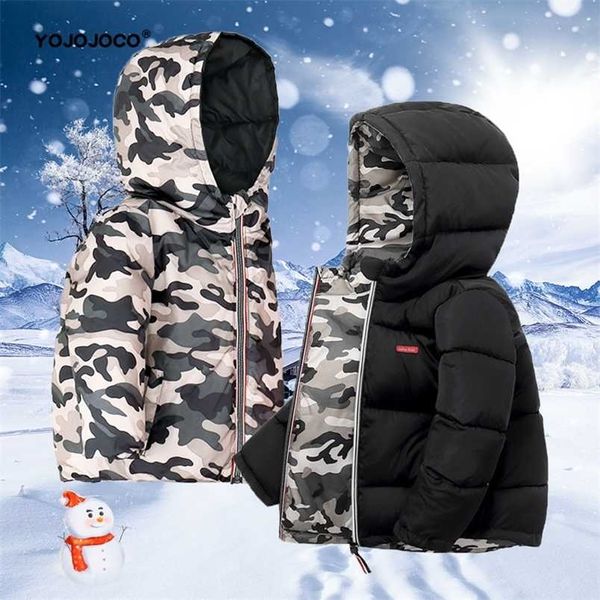 Abbigliamento per bambini piumino invernale per bambini caldo mimetico abbigliamento bifacciale per ragazzi e ragazze cappotto in cotone per bambini con cappuccio 211203