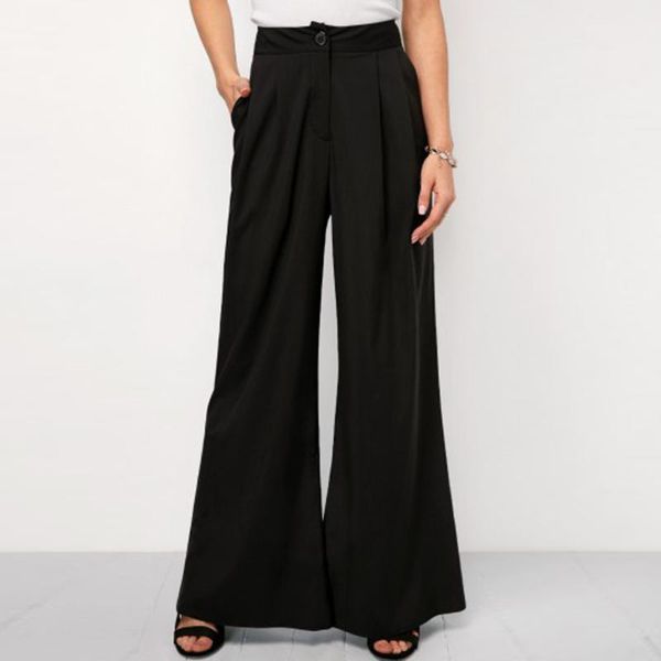 

women's pants & capris high waist trousers women bow tie pocket solid loose broad leg bootcut wide, Black;white