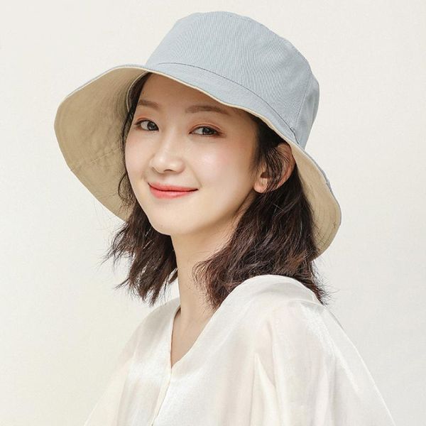

cloches ht3038 spring summer sun hat women reversible bucket anti-uv fishing fisherman cap ladies packable flat panama, Blue;gray