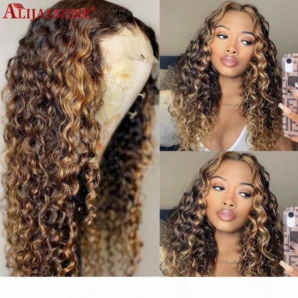 

150% density kinky curly wig honey blonde lace front wigs for black women brazilian remy 13x4 lace front human hair wigs, Black;brown