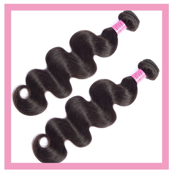

peruvian human hair extensions body wave 2 pieces/lot natural color dyeable douuble wefts 10-30inch weaves, Black