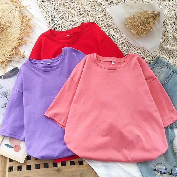 

women's t-shirt loose solid basic t shirt women casual o-neck hipster tshirt summer short sleeve tees kawaii clothes, White
