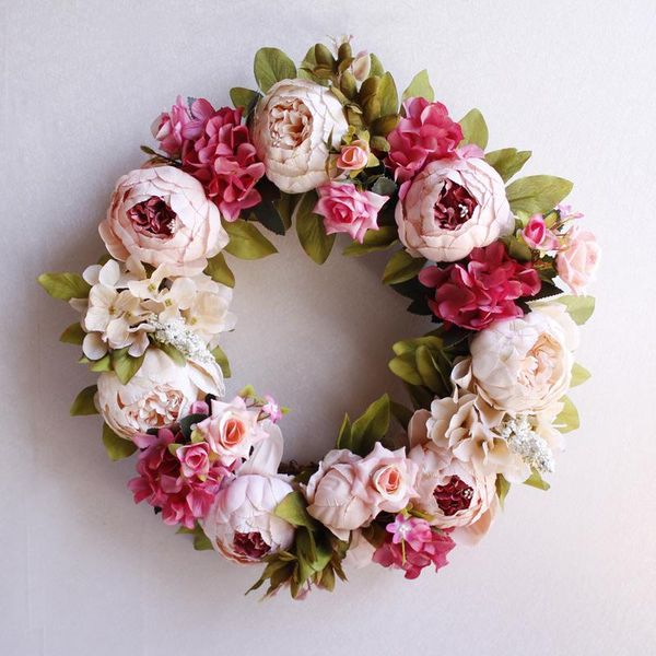 

red peony wreath artificial flower plant multicolor festivals decoration home decor garland restaurant door wall hanging wedding