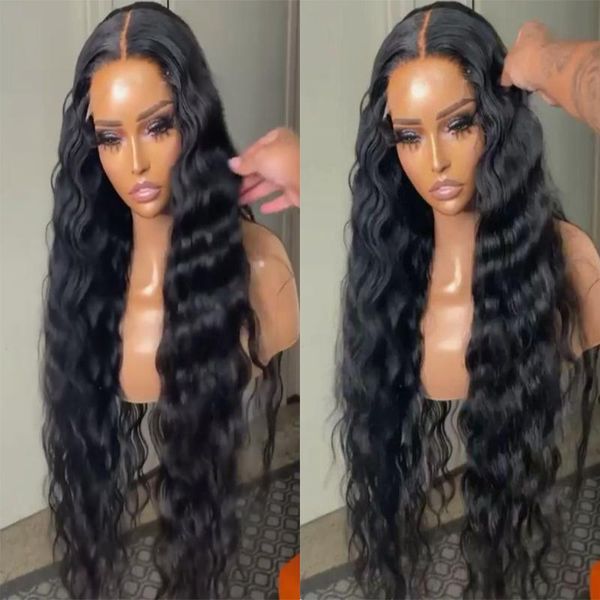

synthetic wigs black for women heat resistant fiber hair t-part long body wave lace frontal
