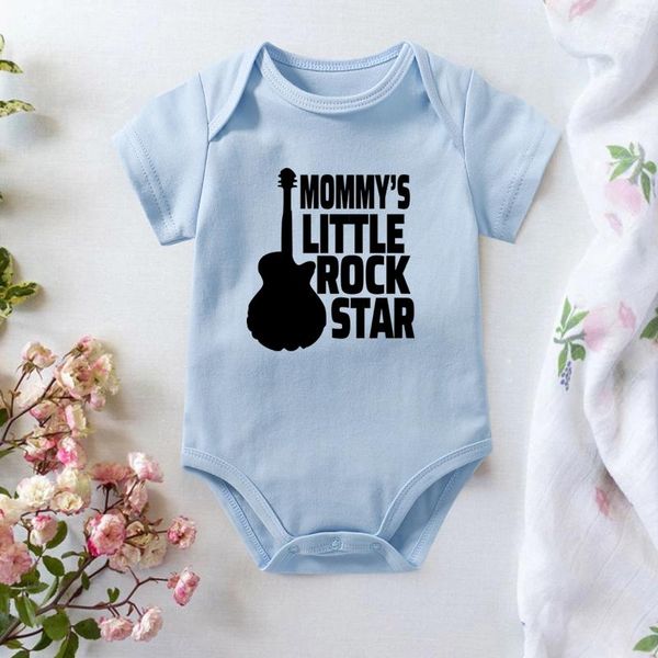 

rompers fashion mommy's little rock star letter print bodysuits summer 100%cotton short sleeve born boys girls, Blue