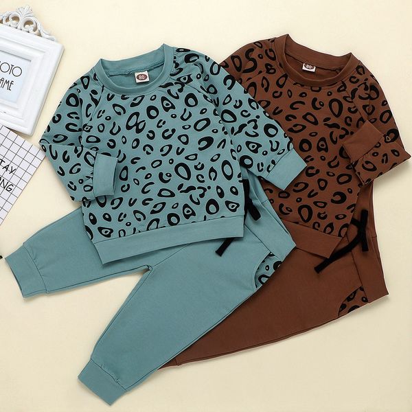 Moda Primavera Neonati maschi Tuta Abbigliamento per bambini set 2 pezzi Maglione Felpa con cappuccio + Pantaloni Bambino Ragazzo Stampa Abito leopardato