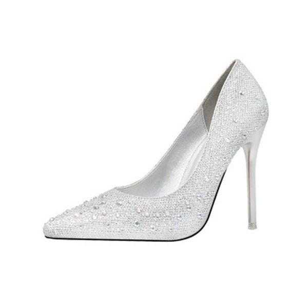 

dress shoes fashion sweet and elegant high-heeled stiletto-heeled shallow pointy colored diamond rhinestone single, Black