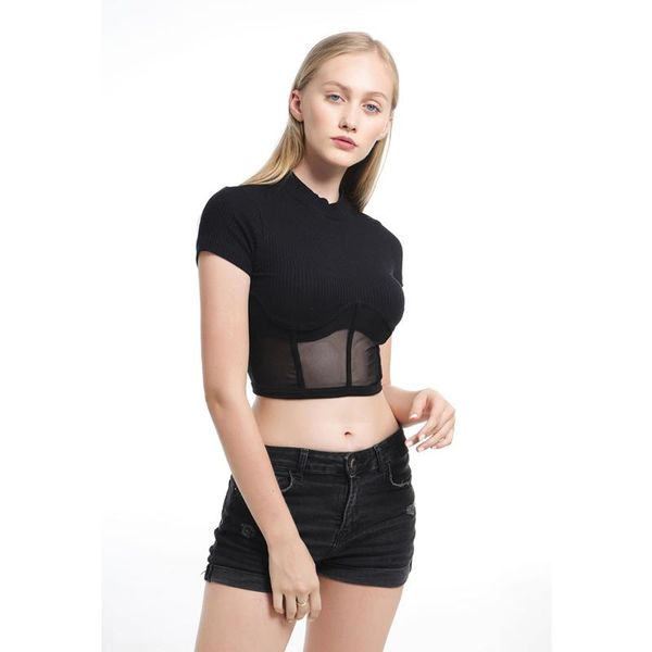 

women's t-shirt black mesh patchwork tee 80s 90s girls fashion cool t shirt harajuku tees, White