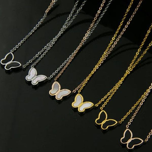 

pendant necklaces for women butterfly pendants chokers on the neck stainless steel gold black shell couple necklace female accessories, Silver